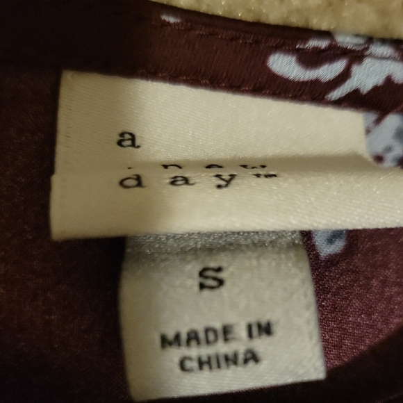 A New Day Short Sleeve Ruched Midi Shift Dress - Burgundy Floral - Womens S - Picture 2 of 5